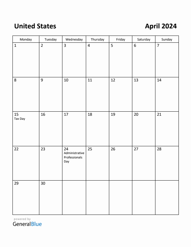 April 2024 Calendar With Holidays Printable Free Pdf Ashia Callida