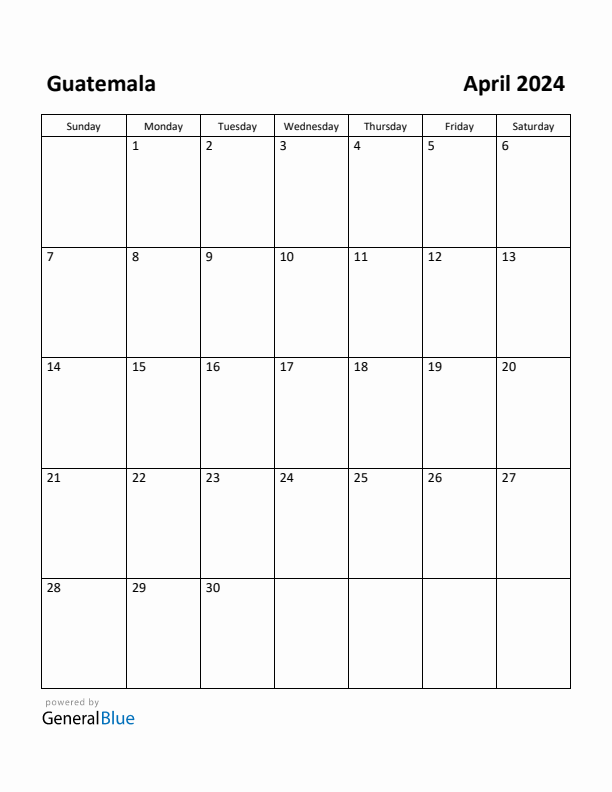 April 2024 Calendar with Guatemala Holidays