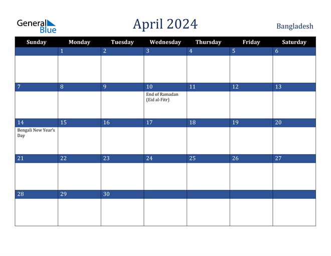 April 2024 Bangladesh Calendar