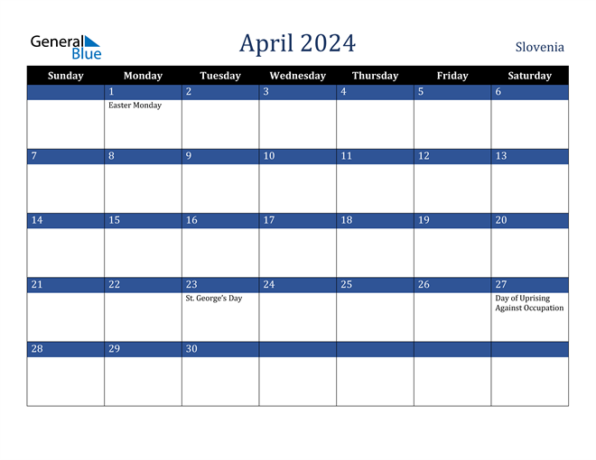 April 2024 Slovenia Calendar