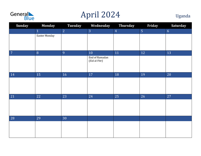April 2024 Uganda Calendar