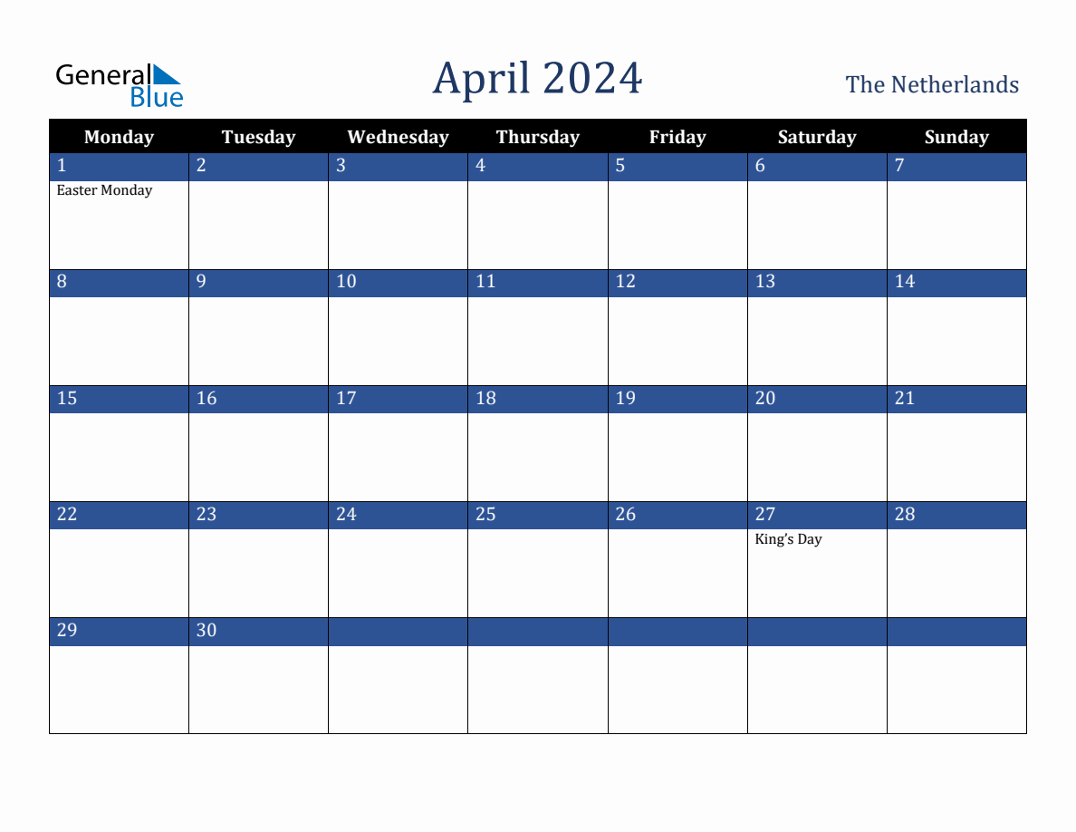 April 2024 Netherlands Holiday Calendar