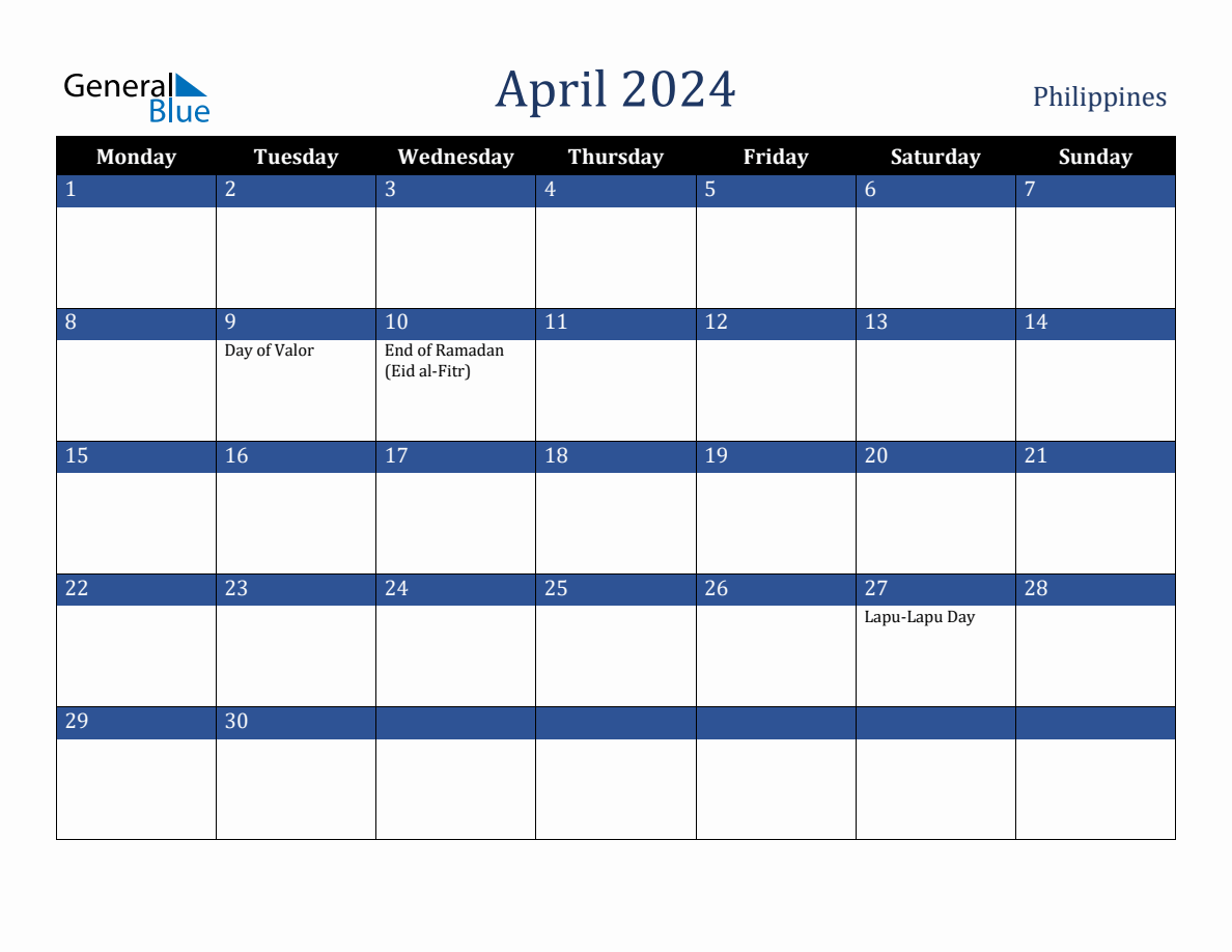 April 2024 Philippines Holiday Calendar
