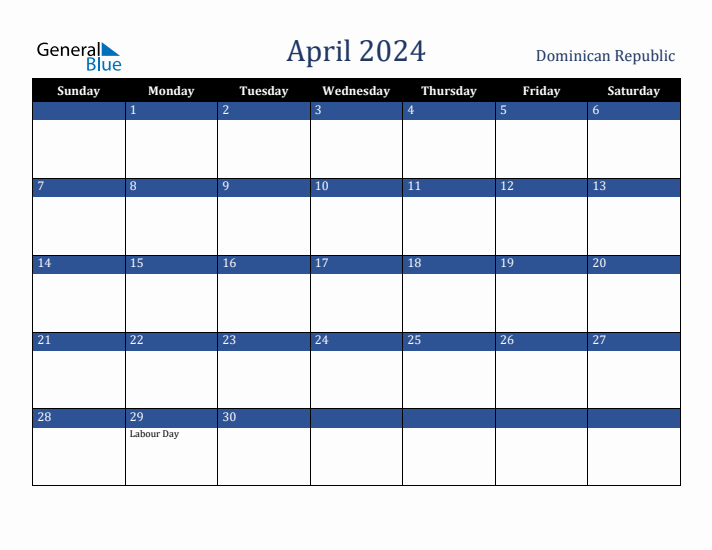 April 2024 Dominican Republic Calendar (Sunday Start)