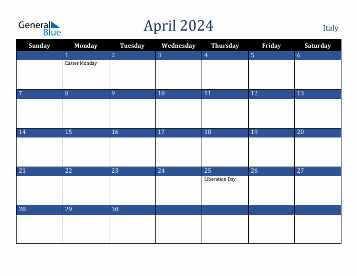 April 2024 Italy Calendar (Sunday Start)