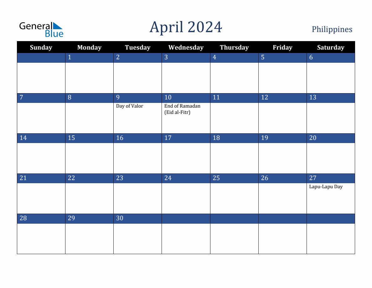 April 2024 Philippines Holiday Calendar