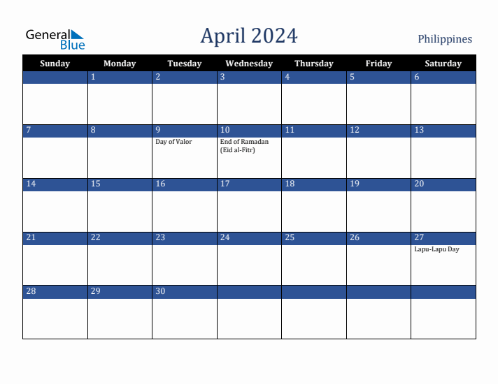 April 2024 Philippines Calendar (Sunday Start)