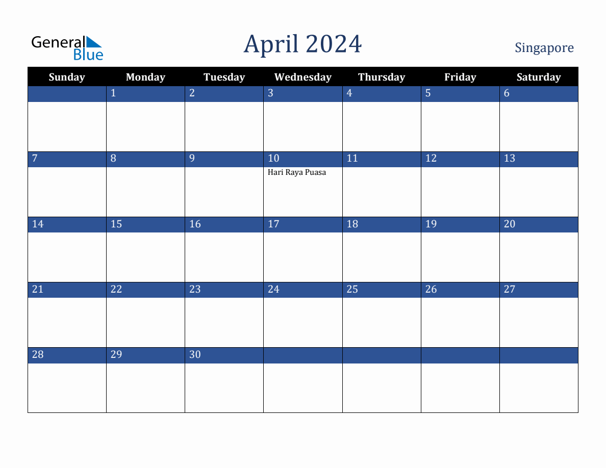 April 2024 Singapore Holiday Calendar