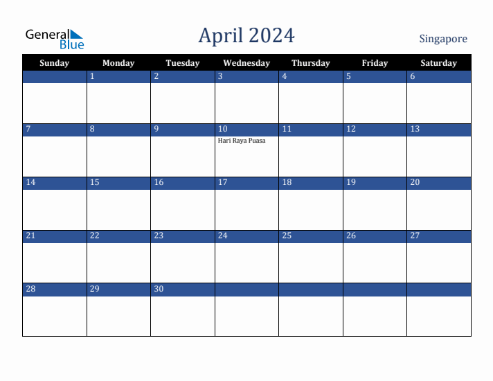 April 2024 Singapore Calendar (Sunday Start)