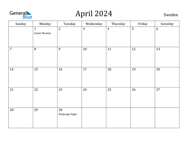 April 2024 Calendar Sweden
