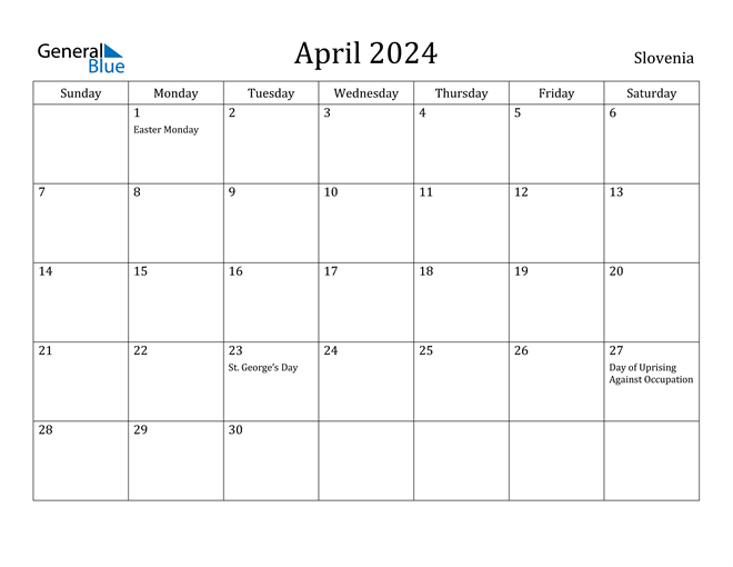 April 2024 Calendar Slovenia