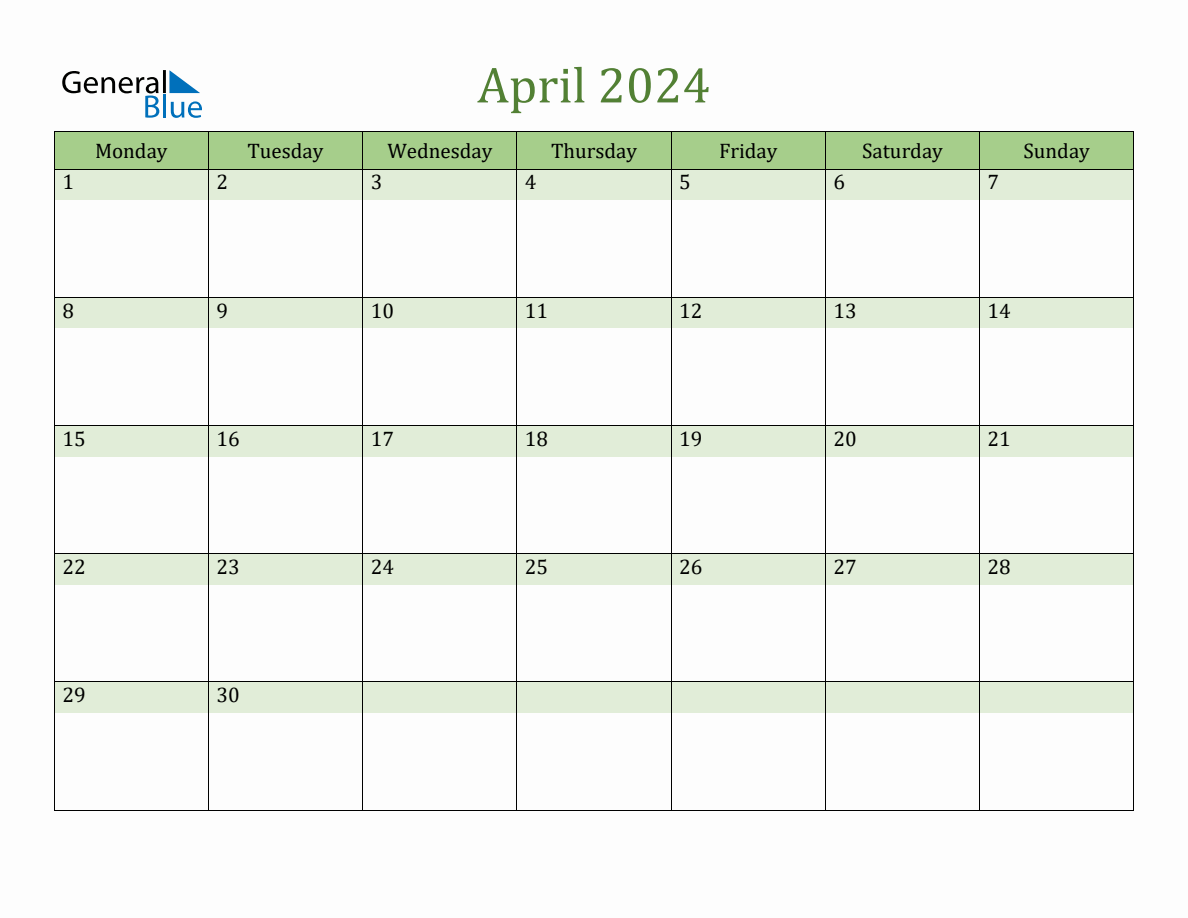 Fillable April 2024 Calendar