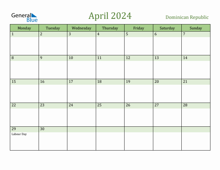 April 2024 Calendar with Dominican Republic Holidays