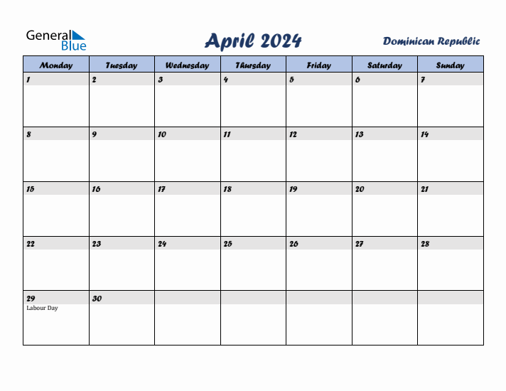 April 2024 Calendar with Holidays in Dominican Republic