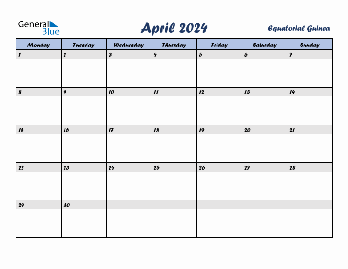 April 2024 Calendar with Holidays in Equatorial Guinea