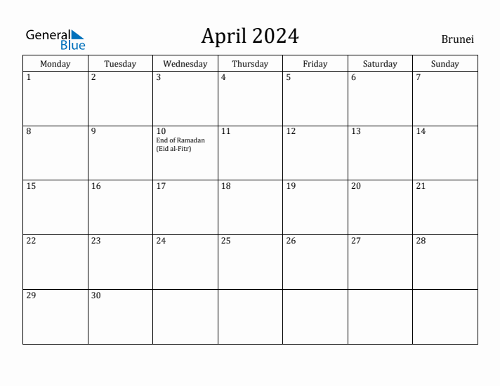 April 2024 Calendar Brunei