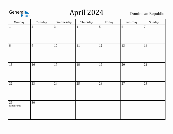 April 2024 Calendar Dominican Republic