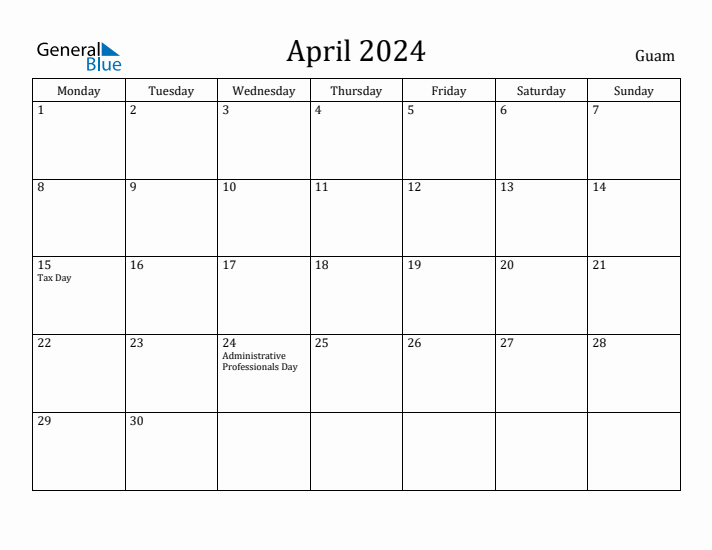 April 2024 Calendar Guam