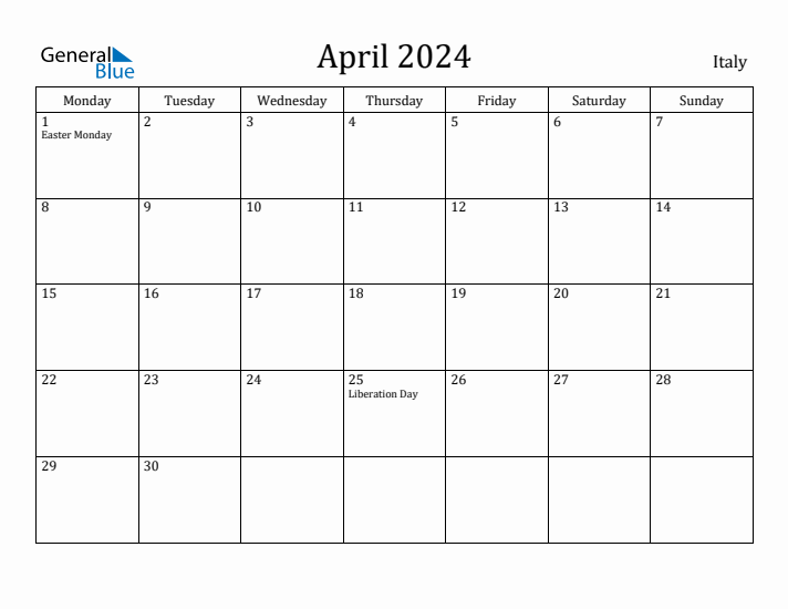 April 2024 Calendar Italy