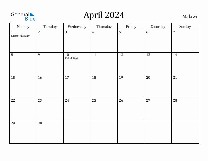 April 2024 Calendar Malawi