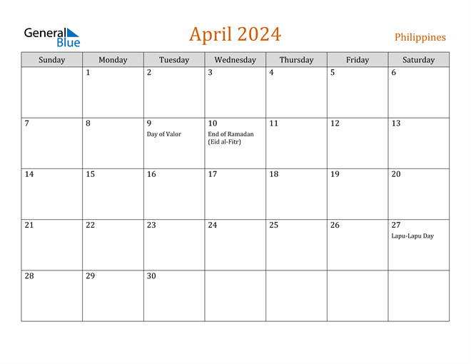 April 2024 Calendar with Philippines Holidays