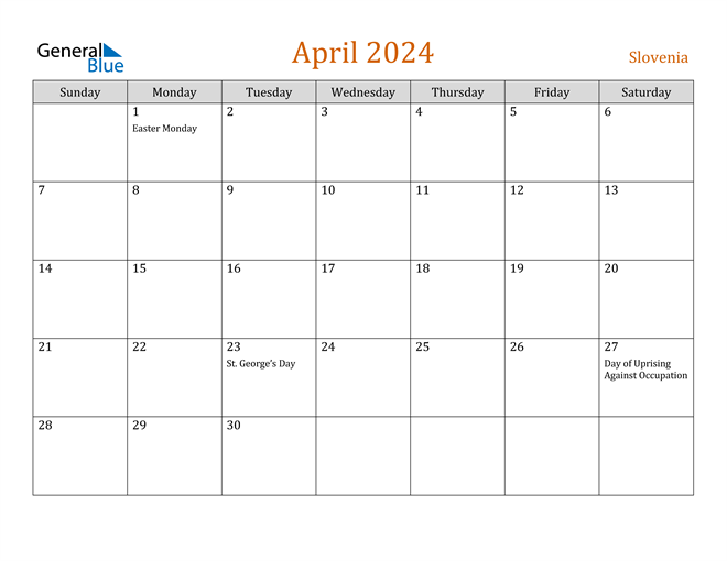 April 2024 Holiday Calendar