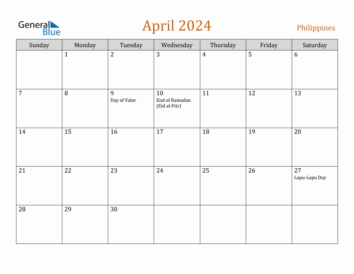 Free April 2024 Philippines Calendar
