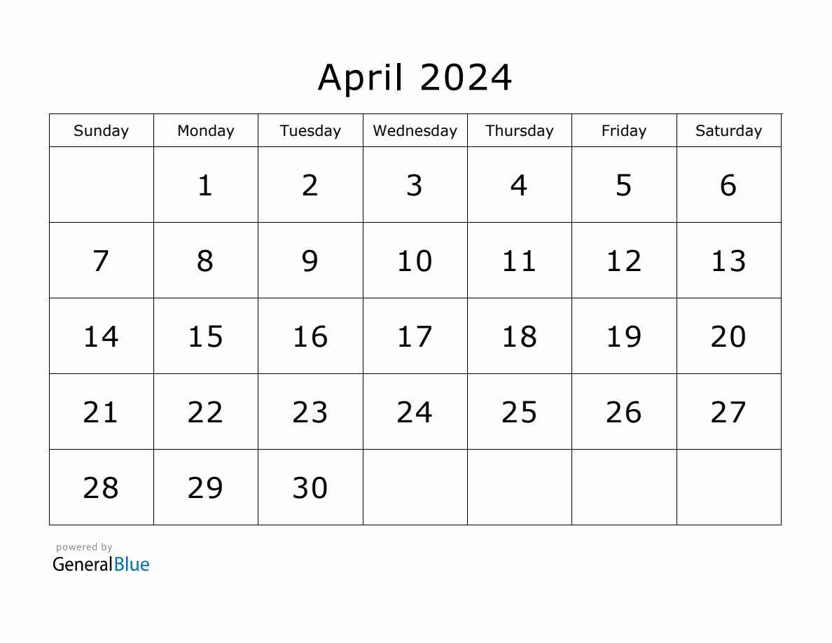 Printable April 2024 Calendar