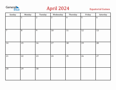 Current month calendar with Equatorial Guinea holidays for April 2024