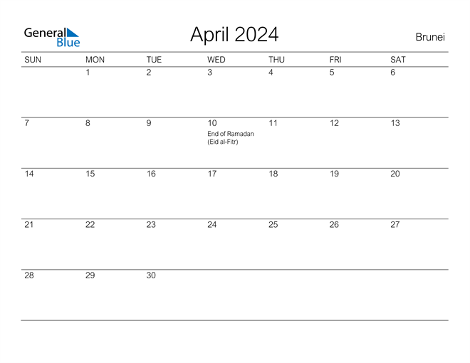 April 2024 Calendar With Brunei Holidays