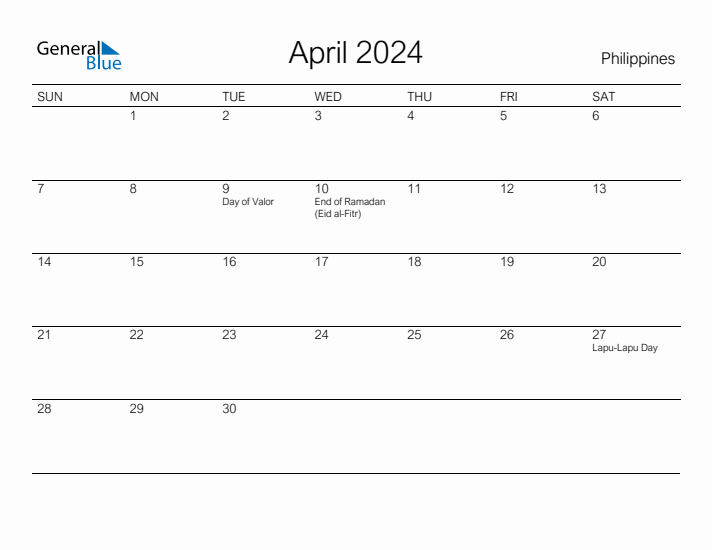 Printable April 2024 Calendar for Philippines