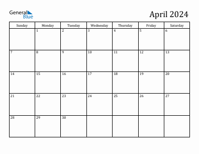 Current month calendar April 2024