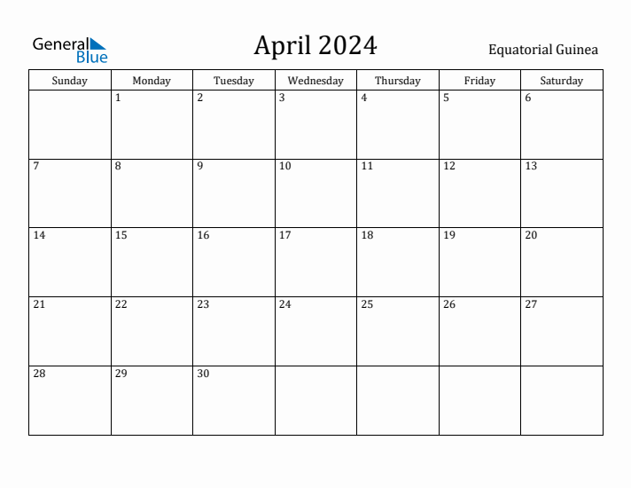April 2024 Calendar Equatorial Guinea