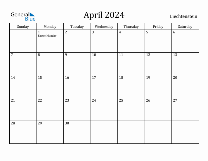 April 2024 Calendar Liechtenstein