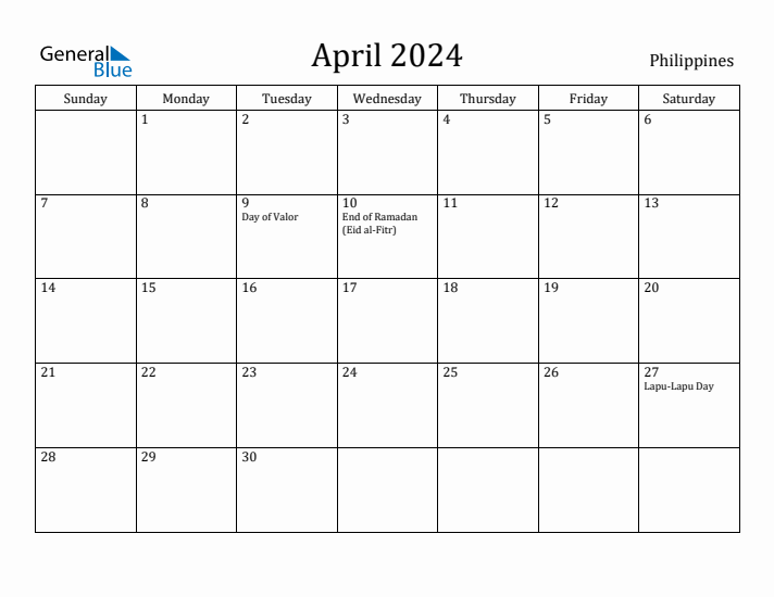 April 2024 Calendar Philippines