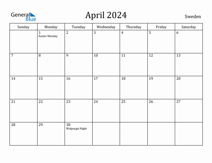 April 2024 Calendar Sweden