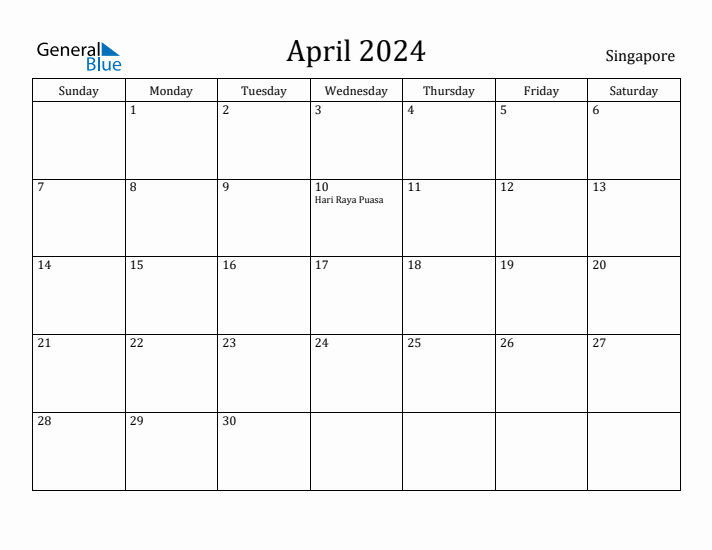 April 2024 Calendar Singapore