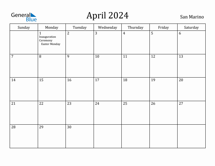 April 2024 Calendar San Marino