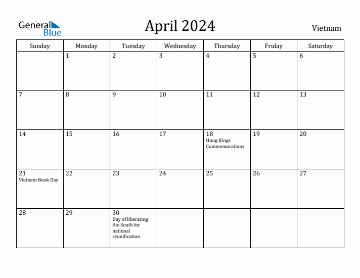 April 2024 Calendar Vietnam