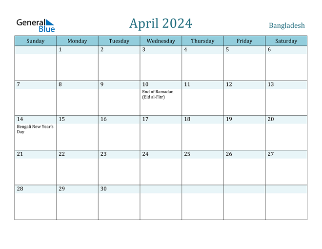 April 2024 Calendar with Holidays in PDF, Word, and Excel