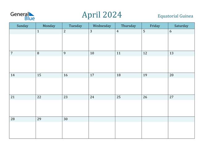 Equatorial Guinea April 2024 Calendar with Holidays