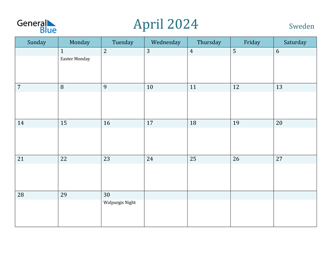 April 2024 Calendar with Holidays in PDF, Word, and Excel