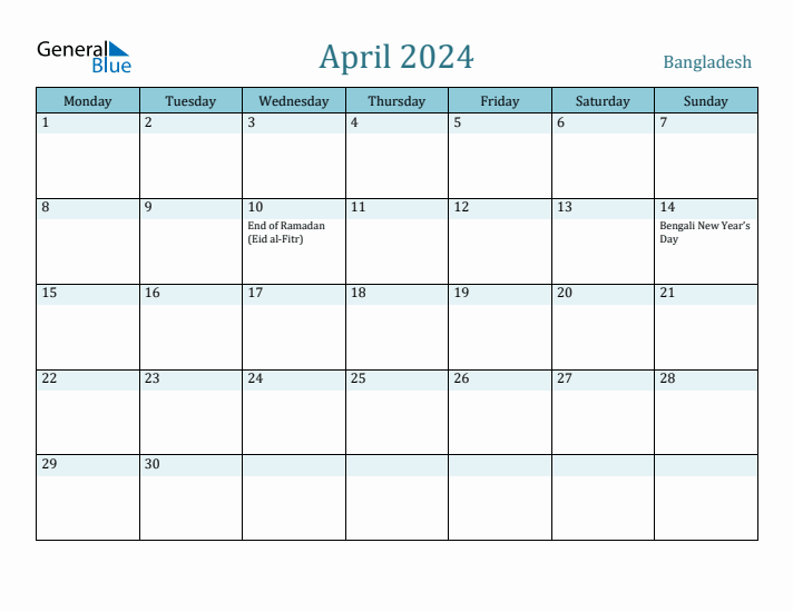 April 2024 Calendar with Holidays