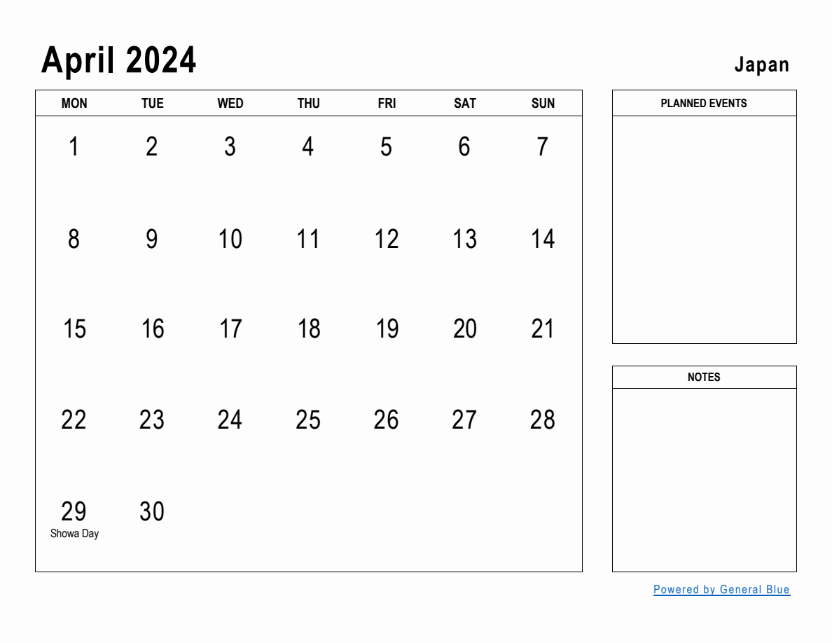 April 2024 Planner with Japan Holidays