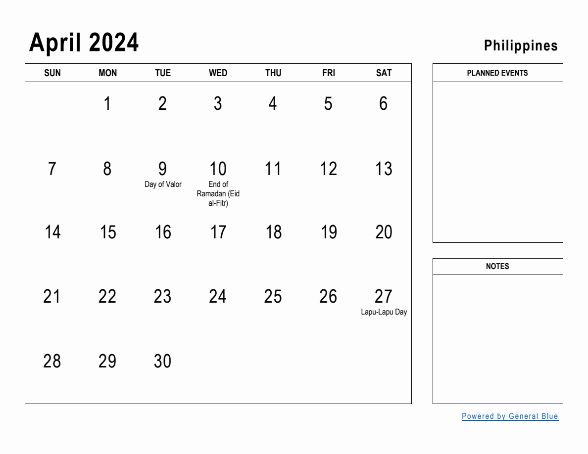 April 2024 Planner with Philippines Holidays