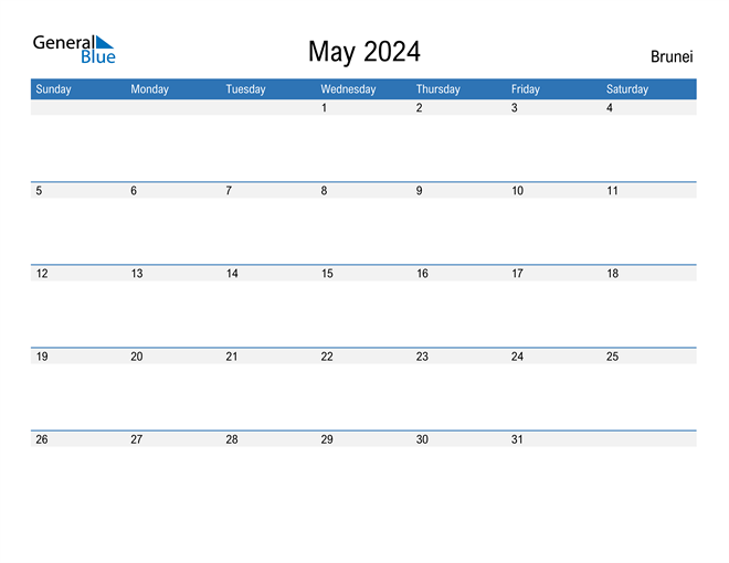 May 2024 Calendar with Brunei Holidays