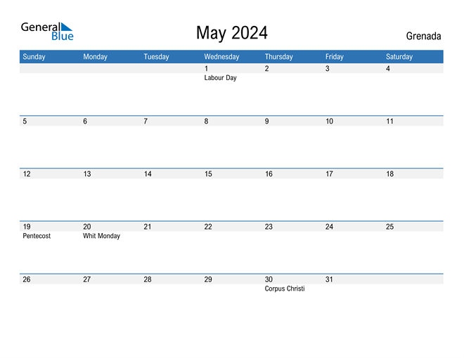 Grenada May 2024 Calendar with Holidays