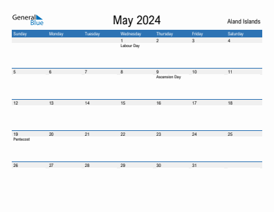 Current month calendar with Aland Islands holidays for May 2024