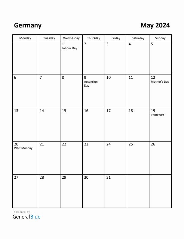 May 2024 Calendar with Germany Holidays