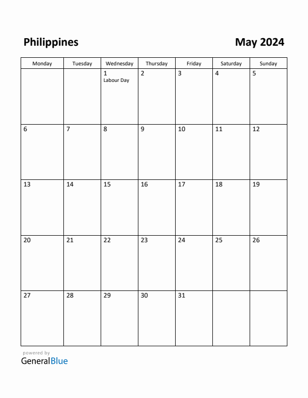 Free Printable May 2024 Calendar for Philippines